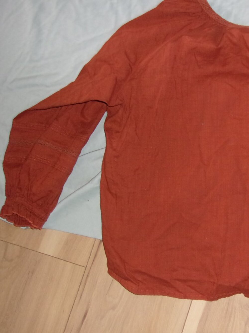 cotton boho size medium womens shirt top long sleeved blouse orange - Picture 5 of 5